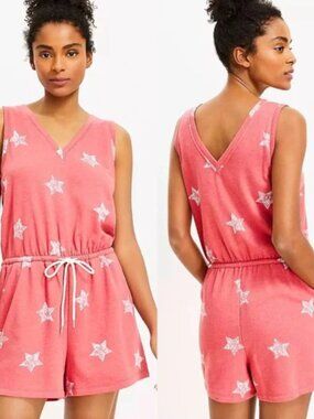 NEW Lou & Grey Red Star Cotton Terry Sleeveless Romper Women's Large L NWT